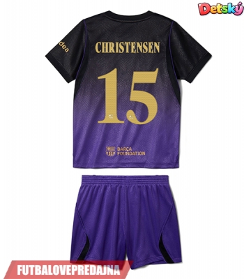 Lacne Dětský Futbalové dres Barcelona Andreas Christensen #15 2026-27 Krátky Rukáv - Preč (+ trenírky)